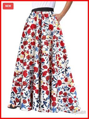 Afibi Women's African Print Maxi Skirt Dashiki Full Circle with Pockets